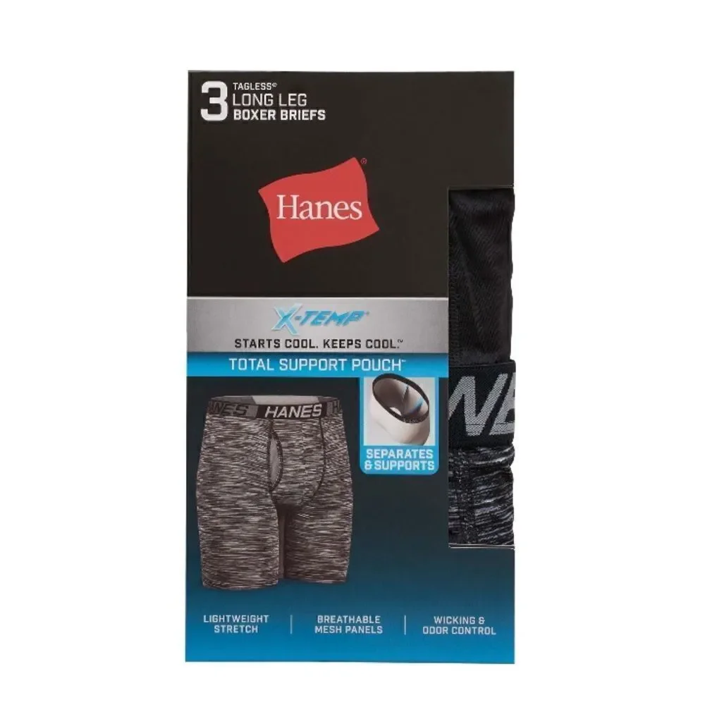 Hanes X-Temp Total Support Pouch Long Leg Boxer Briefs Underwear 2, 3-Packs S